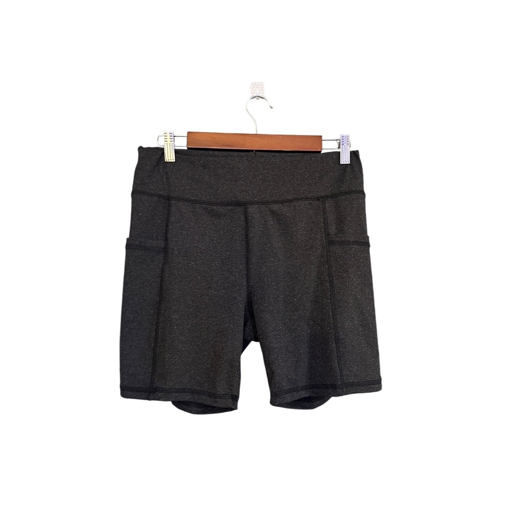 Shein Yoga Dark Gray Biker Shorts Phone Pocket Stretchy Shorts Size Large